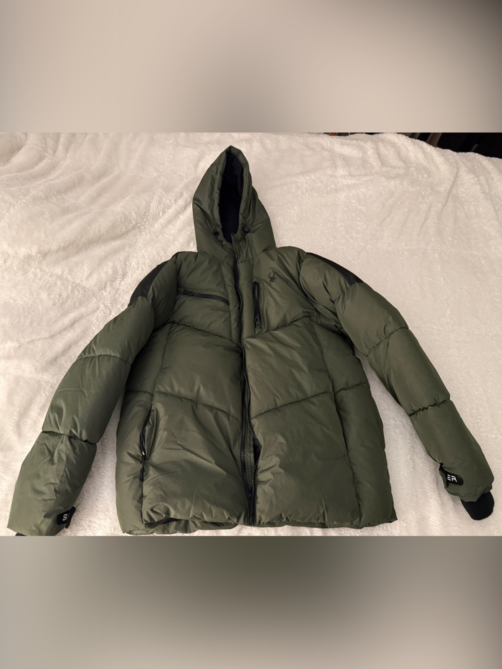 Spyder Olive Green Men’s Hooded Puffer Jacket